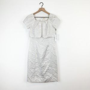 Calvin Klein Silver-White Brocade Midi Dress with Capelet